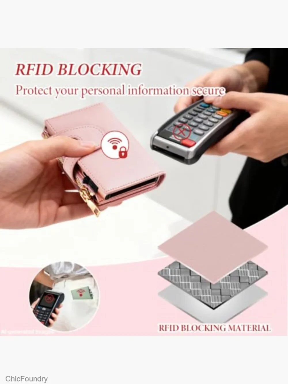 RFID Leather Pop Up Card Wallet Slim Mini Zipper Coin Pocket